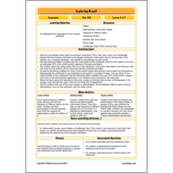 PlanBee Exploring Brazil KS2 Lesson Plan Pack for Year 5/6 Geography