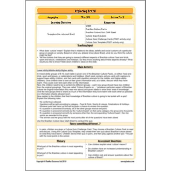 PlanBee Exploring Brazil KS2 Lesson Plan Pack for Year 5/6 Geography