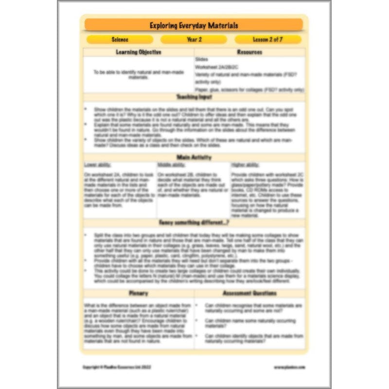 PlanBee Exploring Everyday Materials Year 2 Science Lesson Plans