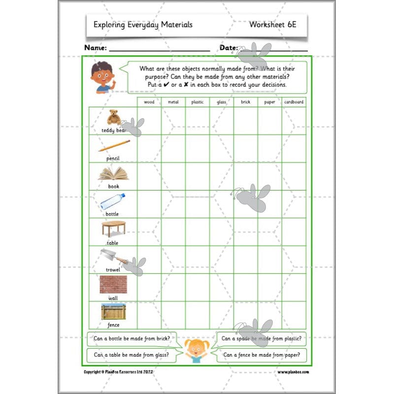 PlanBee Exploring Everyday Materials Year 2 Science Lesson Plans