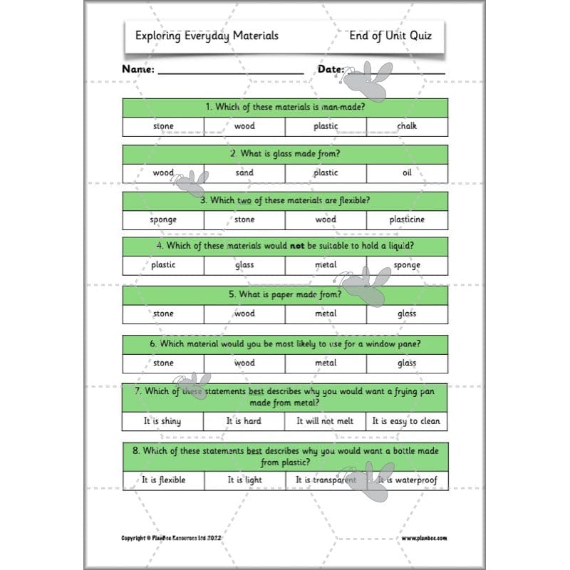 PlanBee Exploring Everyday Materials Year 2 Science Lesson Plans