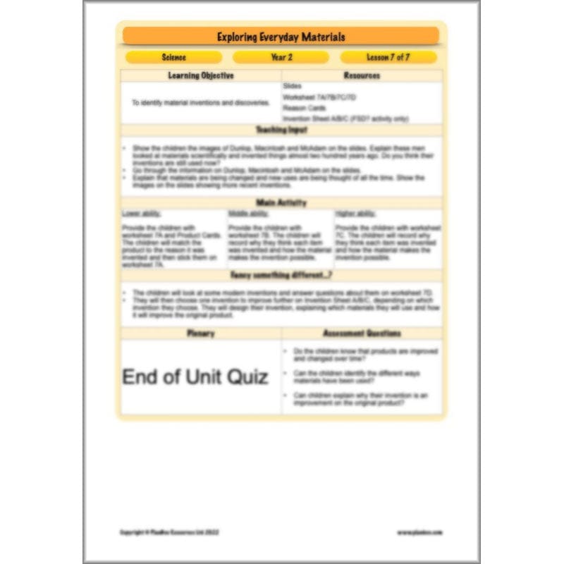 PlanBee Exploring Everyday Materials Year 2 Science Lesson Plans