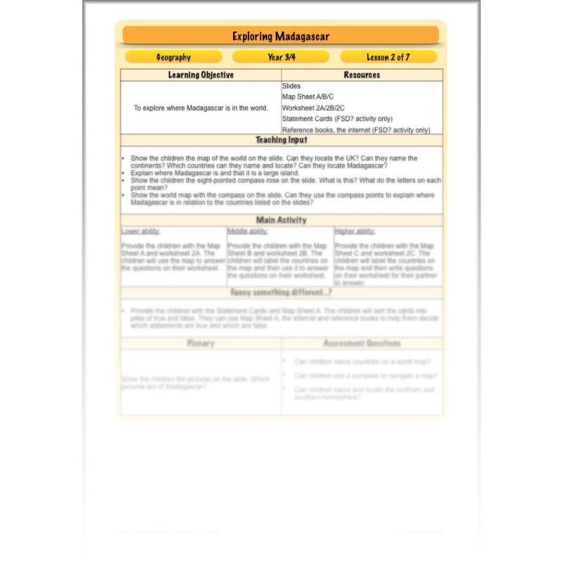 PlanBee Exploring Madagascar: LKS2 Year 3 & Year 4 set of Geography lessons