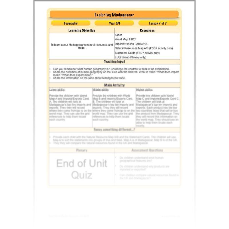 PlanBee Exploring Madagascar: LKS2 Year 3 & Year 4 set of Geography lessons