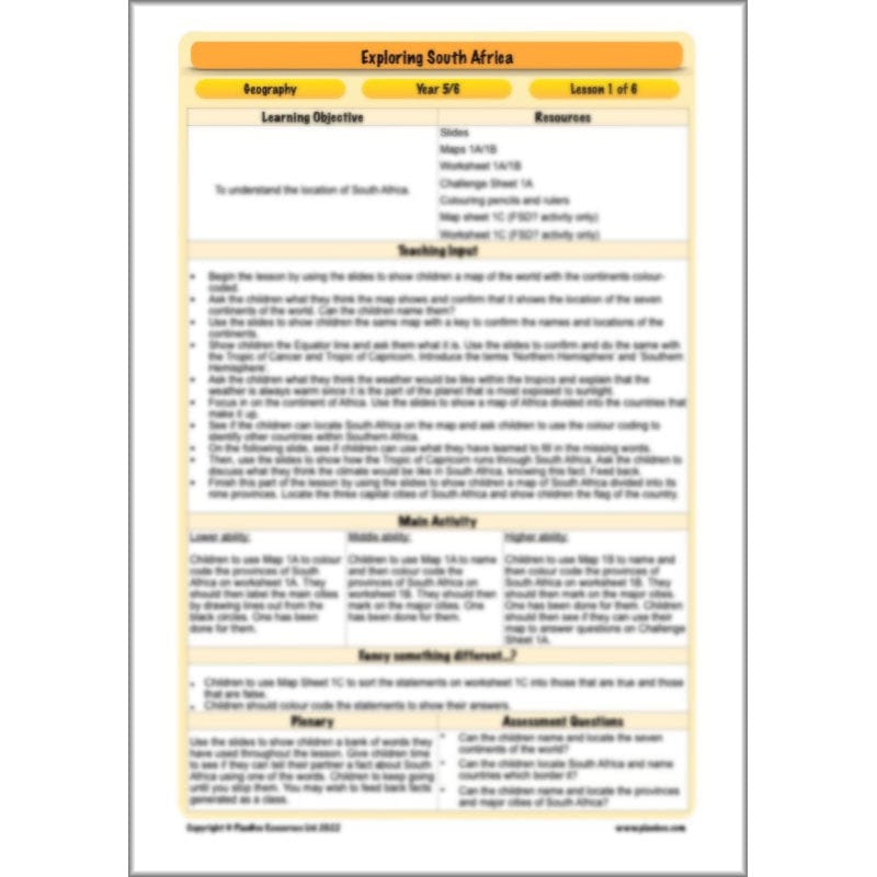 PlanBee Exploring South Africa KS2 Geography Planning Pack | PlanBee