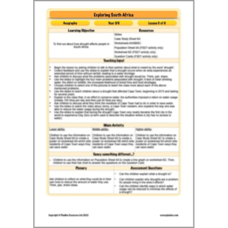 PlanBee Exploring South Africa KS2 Geography Planning Pack | PlanBee