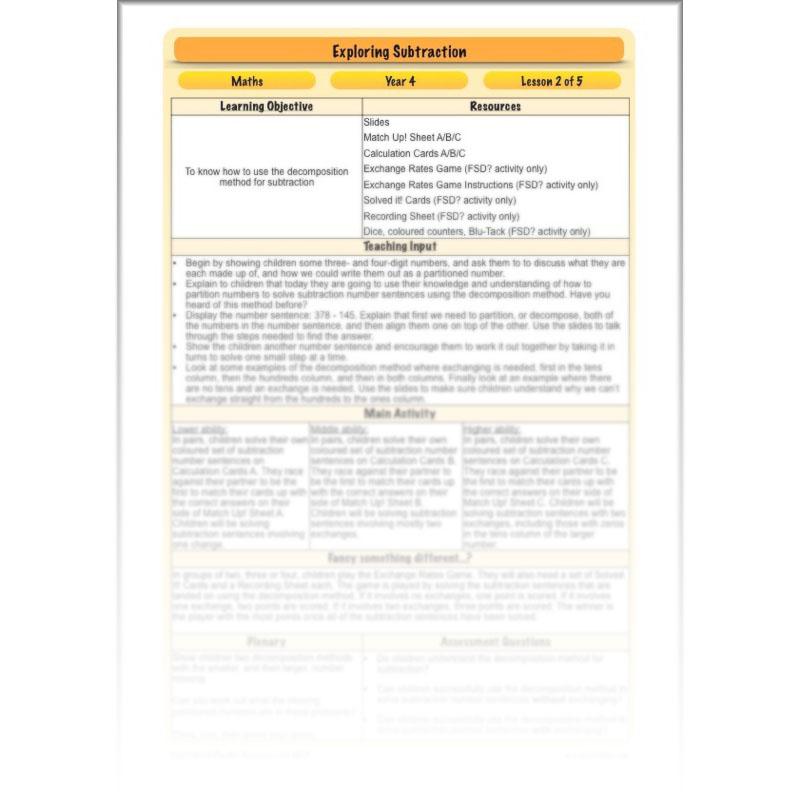 PlanBee Exploring Subtraction - Addition & Subtraction Year 4 Maths Lessons