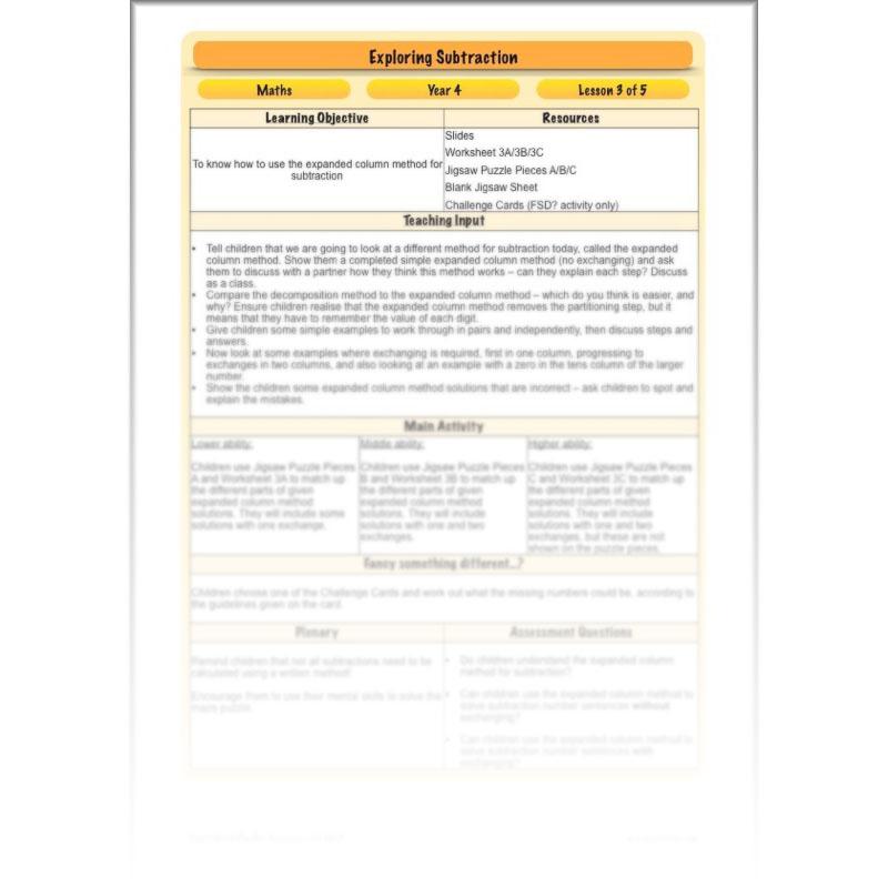 PlanBee Exploring Subtraction - Addition & Subtraction Year 4 Maths Lessons