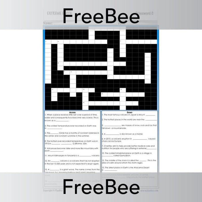 PlanBee Extreme Earth Crossword | PlanBee FreeBees