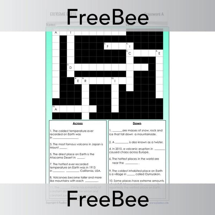 Free Extreme Earth Crossword | PlanBee FreeBees