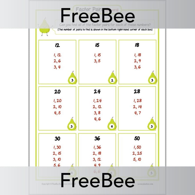 PlanBee FREE Factor Pairs Worksheet | PlanBee