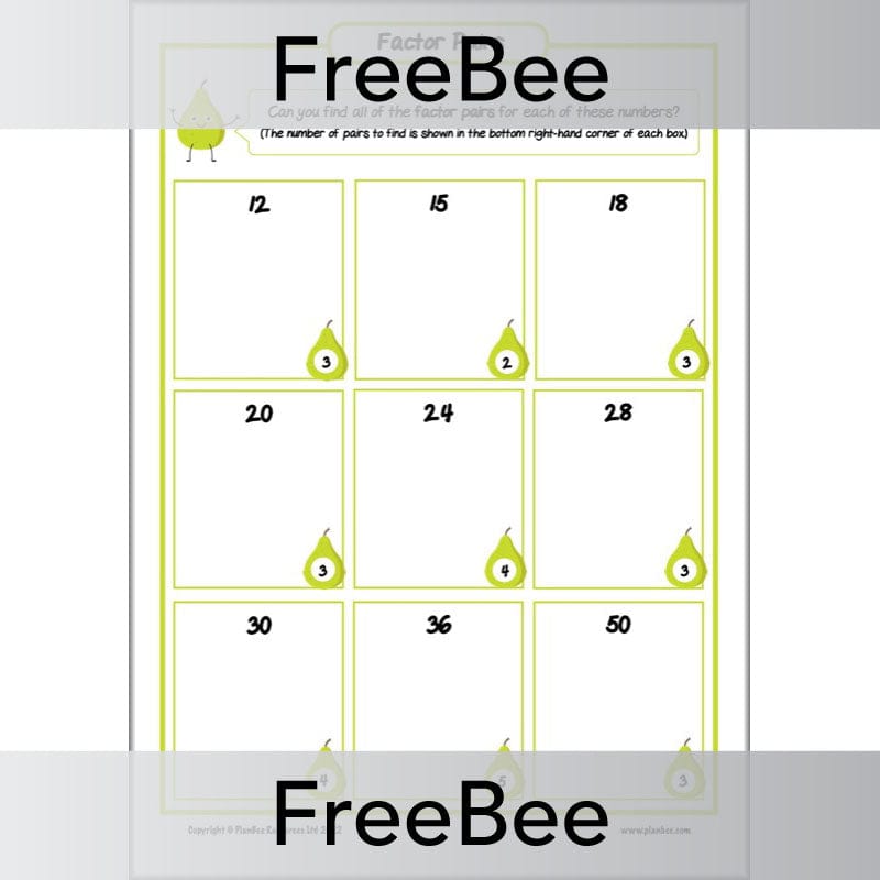 PlanBee FREE Factor Pairs Worksheet | PlanBee