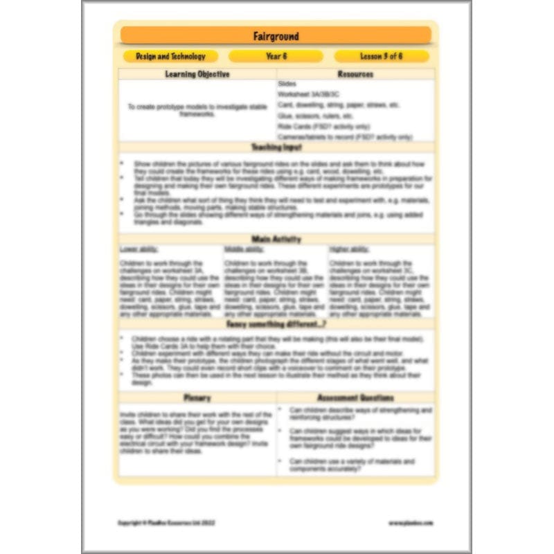 PlanBee Fairground Rides KS2 DT Planning and Resources