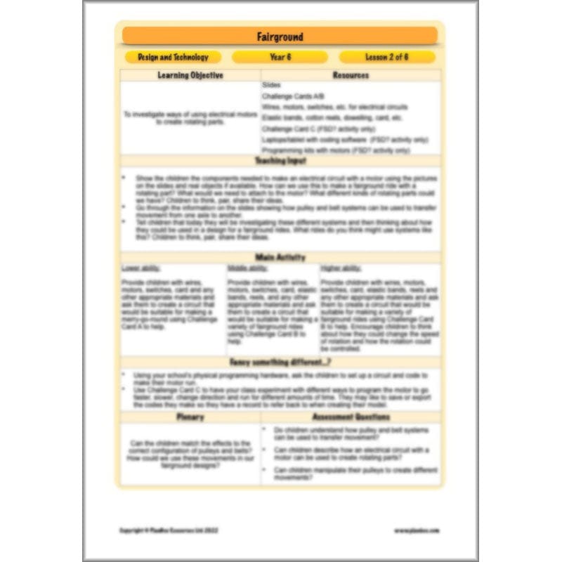 PlanBee Fairground Rides KS2 DT Planning and Resources