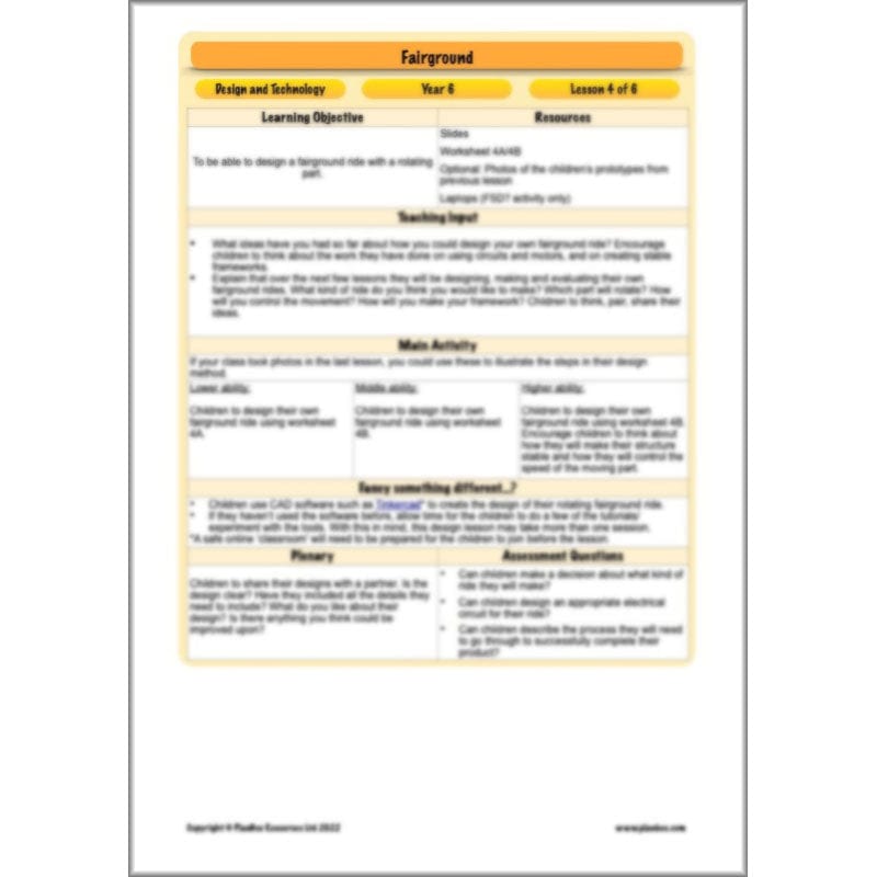 PlanBee Fairground Rides KS2 DT Planning and Resources