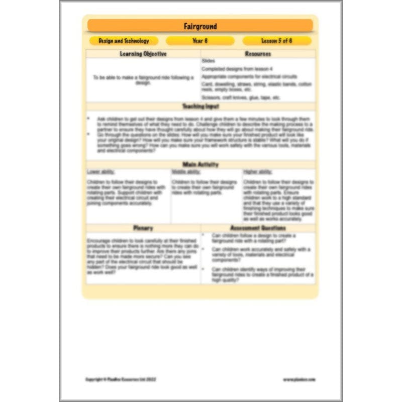 PlanBee Fairground Rides KS2 DT Planning and Resources