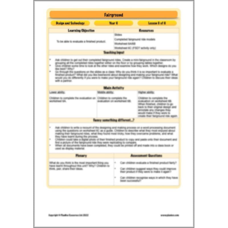 PlanBee Fairground Rides KS2 DT Planning and Resources