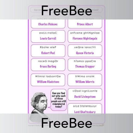 PlanBee Free Famous Victorians Anagrams | PlanBee FreeBees
