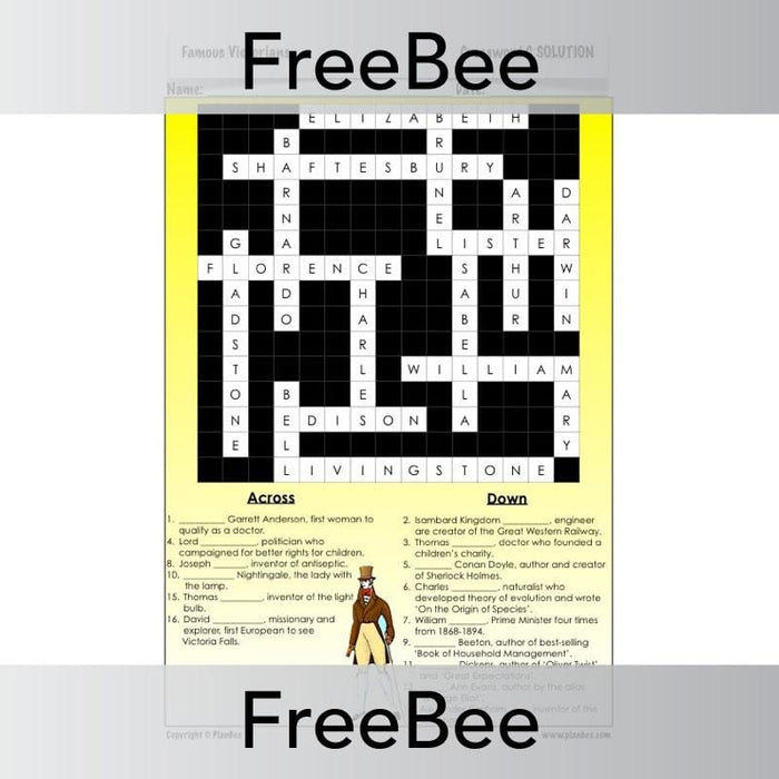 PlanBee Famous Victorians Crossword | PlanBee FreeBees