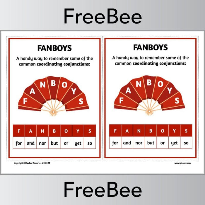 PlanBee FREE Fanboys Coordinating Conjunctions Cards | PlanBee