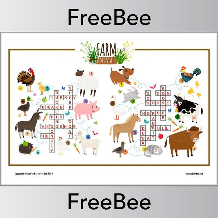 FREE Farm Animal Crossword Puzzle Answer Sheet by PlanBee 