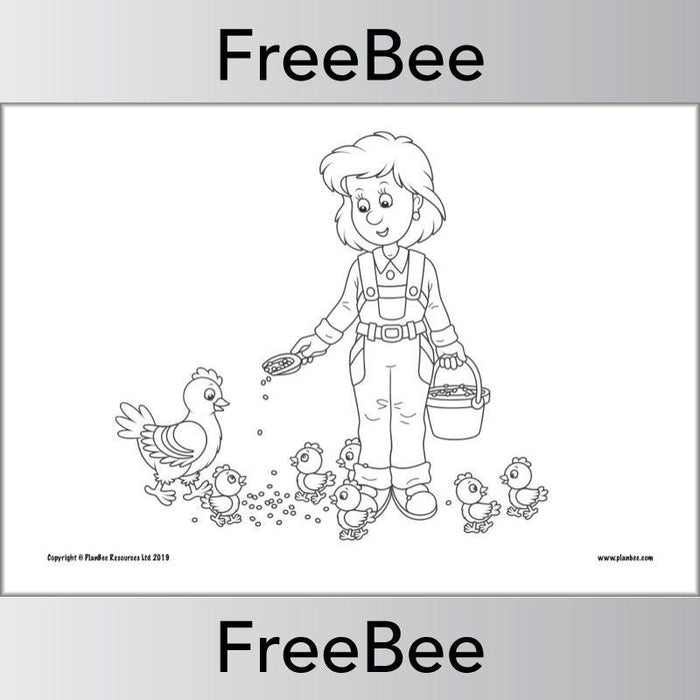 FREE Feed chickens Farm Colouring Pages PDF by PlanBee