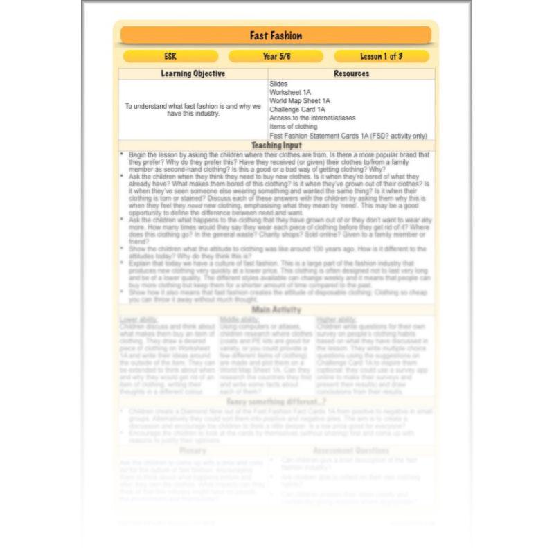 PlanBee Fast Fashion Fairtrade KS2 ESR Lessons by PlanBee