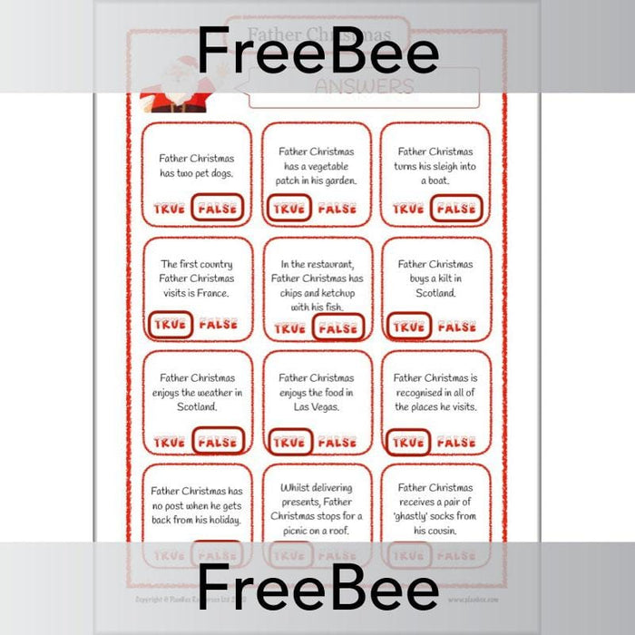Free Father Christmas Activity Sheet Answers by PlanBee