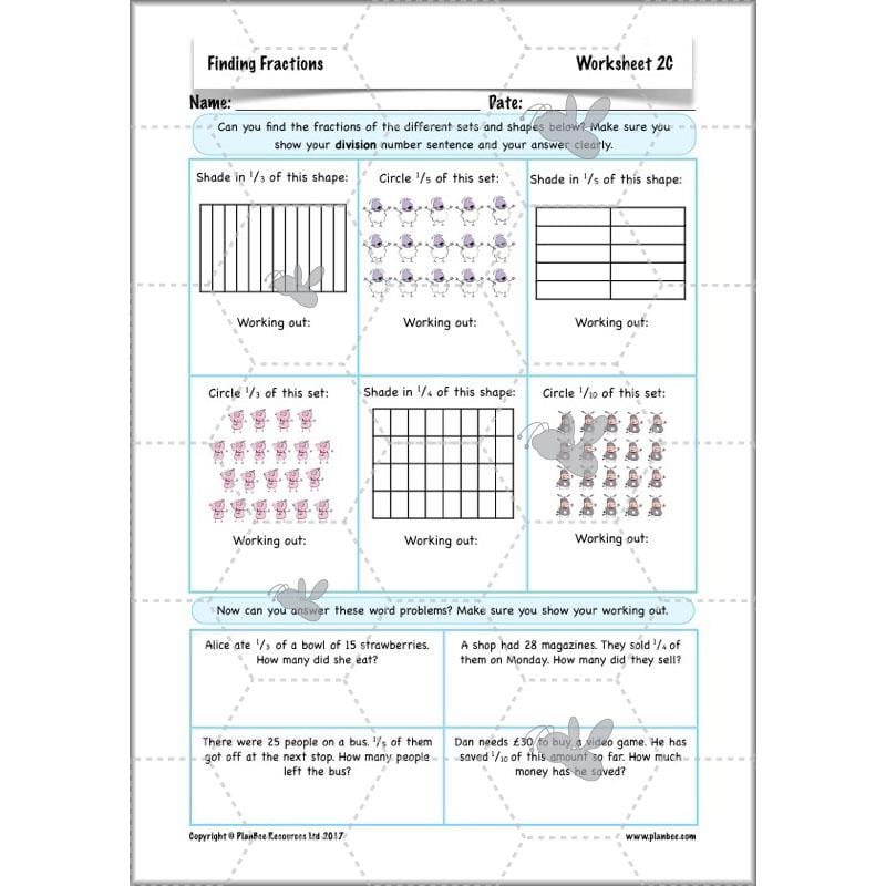 PlanBee Finding Fractions: Year 3 fractions of amounts plans and resources