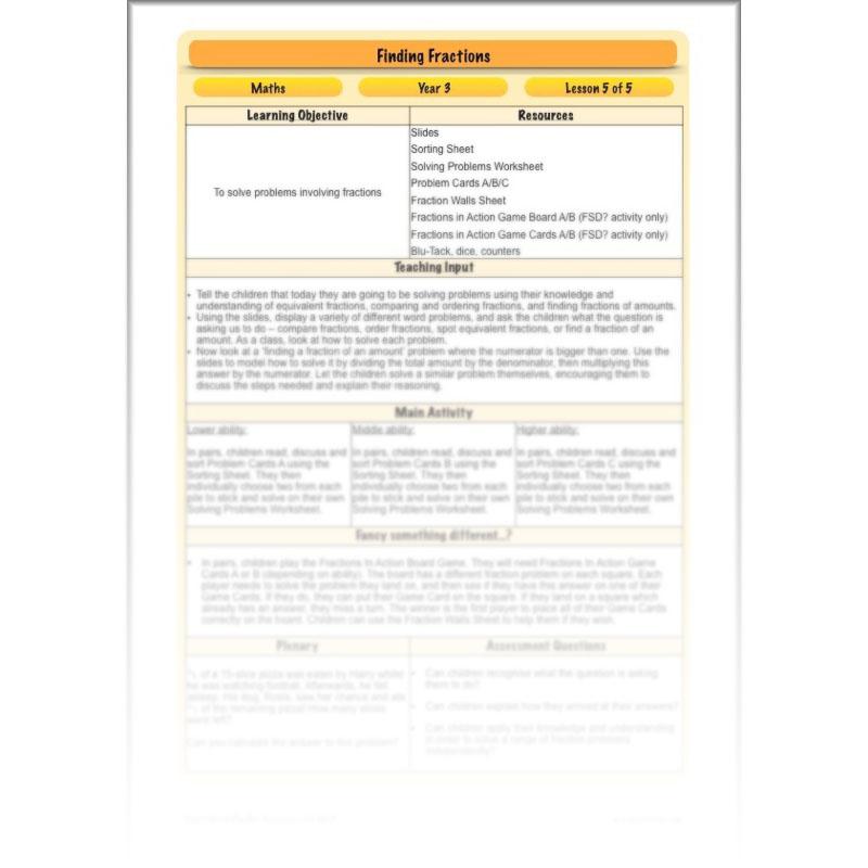 PlanBee Finding Fractions: Year 3 fractions of amounts plans and resources
