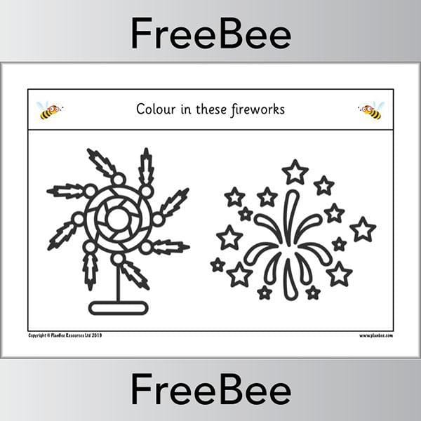 Free Bonfire and Firework Colouring Pictures by PlanBee