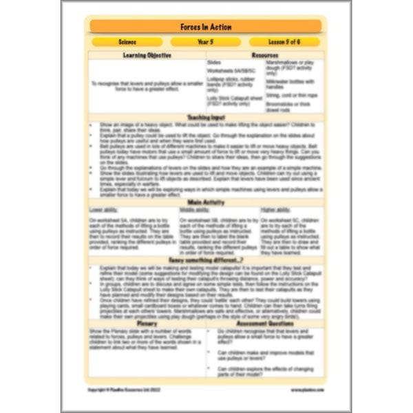 PlanBee Forces in Action: Science Forces Year 5 PlanBee lesson pack