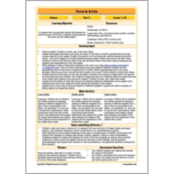 PlanBee Forces in Action: Science Forces Year 5 PlanBee lesson pack