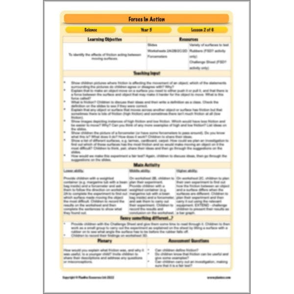 PlanBee Forces in Action: Science Forces Year 5 PlanBee lesson pack