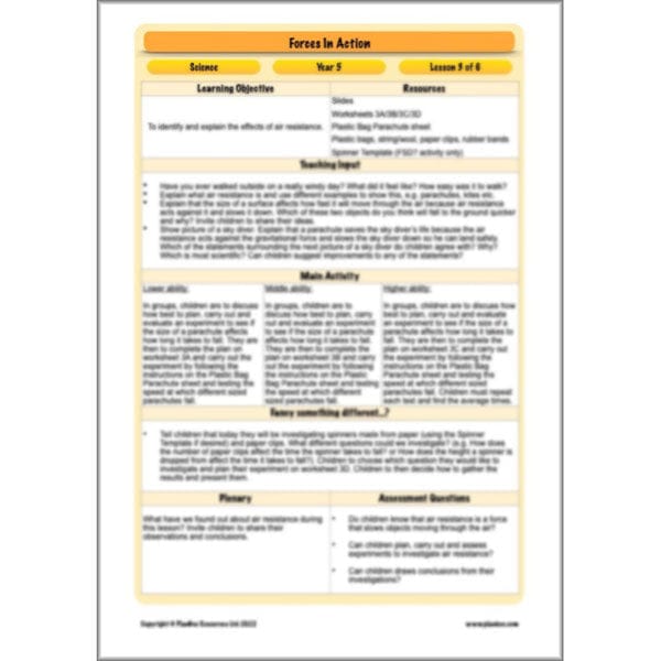 PlanBee Forces in Action: Science Forces Year 5 PlanBee lesson pack