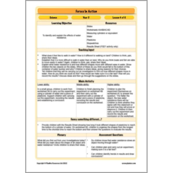 PlanBee Forces in Action: Science Forces Year 5 PlanBee lesson pack