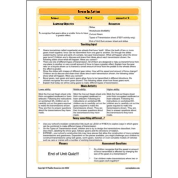 PlanBee Forces in Action: Science Forces Year 5 PlanBee lesson pack