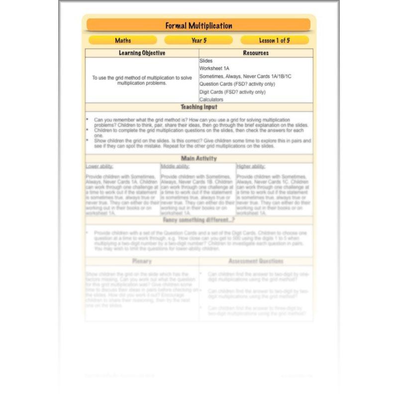 PlanBee Formal Multiplication - Multiplication & Division Year 5 Maths