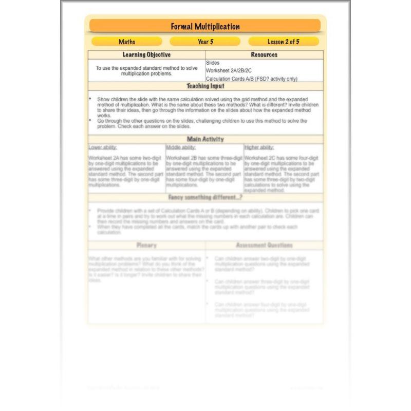 PlanBee Formal Multiplication - Multiplication & Division Year 5 Maths