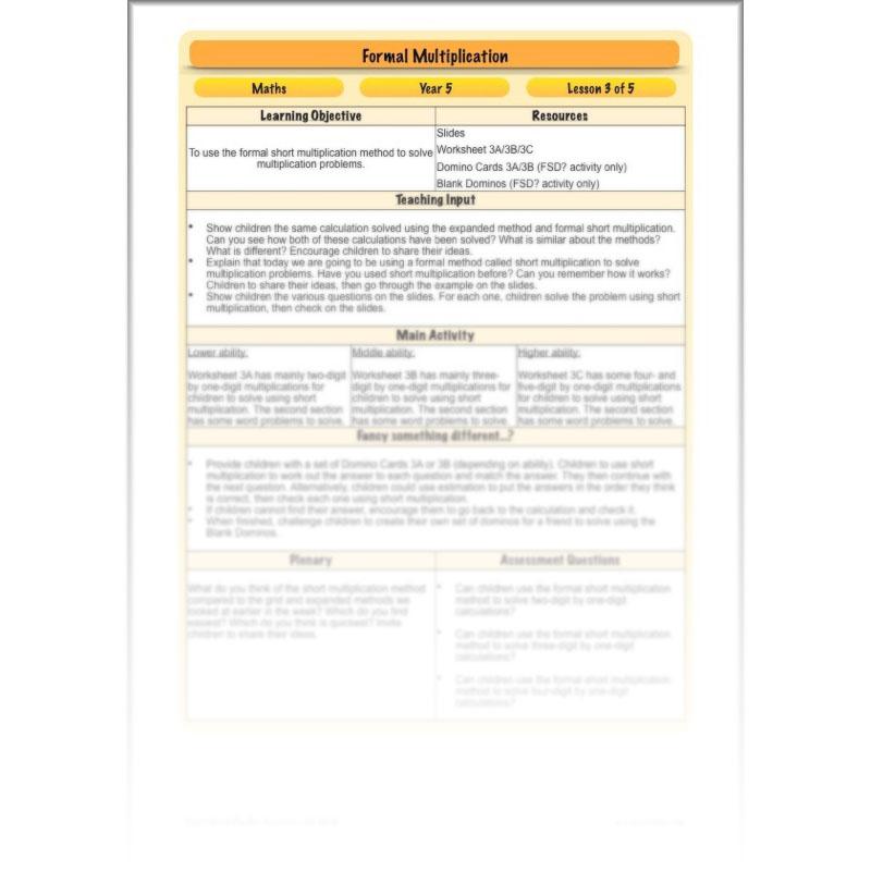 PlanBee Formal Multiplication - Multiplication & Division Year 5 Maths