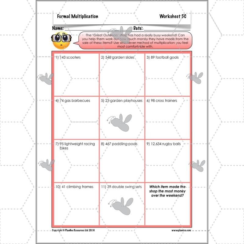 PlanBee Formal Multiplication - Multiplication & Division Year 5 Maths