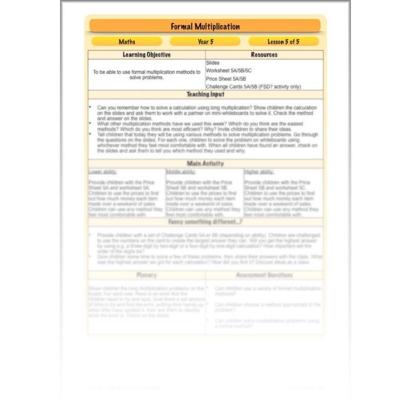PlanBee Formal Multiplication - Multiplication & Division Year 5 Maths