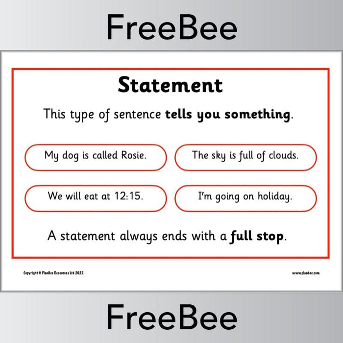 PlanBee FREE Four Types of Sentences Posters by PlanBee