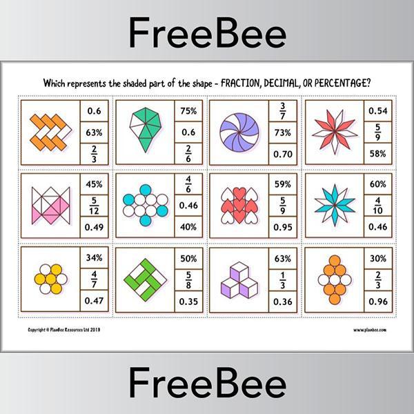 PlanBee Free Fraction, Decimal or Percentage Cards by PlanBee