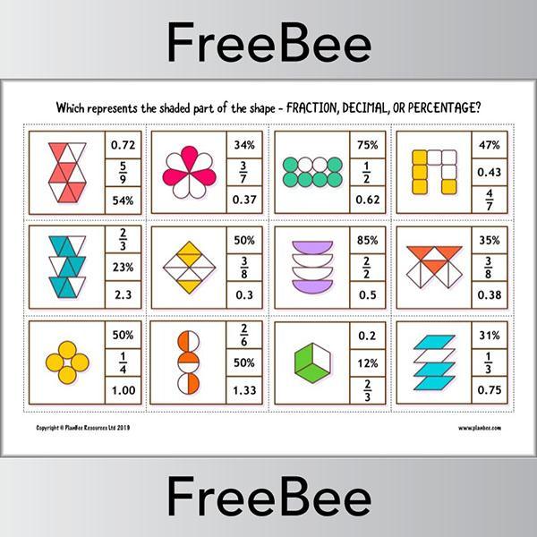PlanBee Free Fraction, Decimal or Percentage Cards by PlanBee