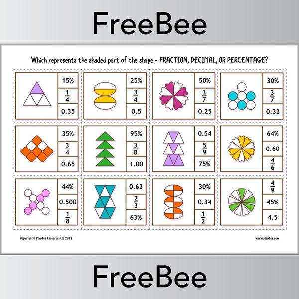 PlanBee Free Fraction, Decimal or Percentage Cards by PlanBee
