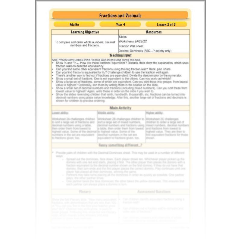 PlanBee Fractions and Decimals: Primary Year 4 Maths Lesson Plans | KS2