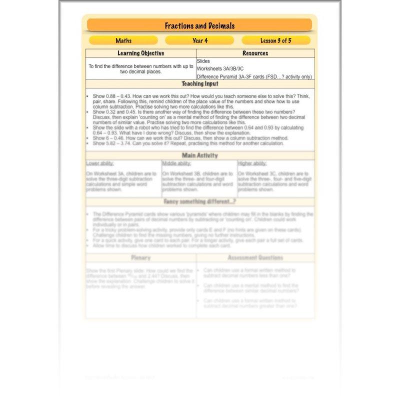 PlanBee Fractions and Decimals: Primary Year 4 Maths Lesson Plans | KS2