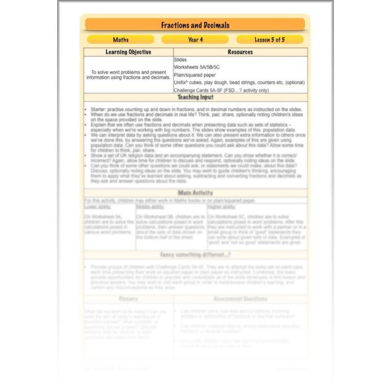 PlanBee Fractions and Decimals: Primary Year 4 Maths Lesson Plans | KS2