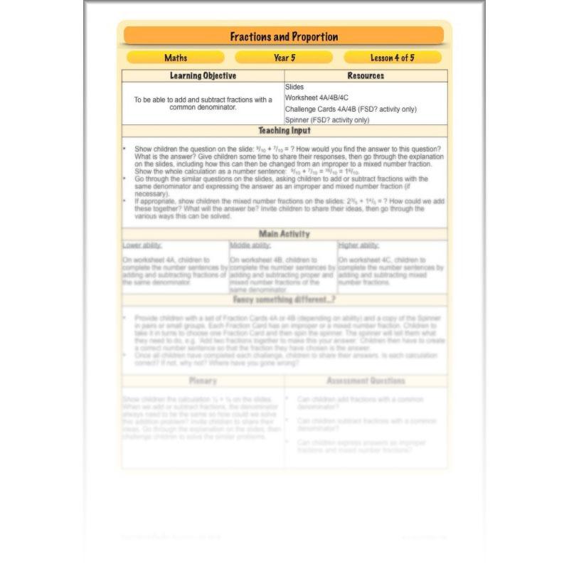 PlanBee Fractions & Proportion - Maths Planning and Resources for Year 5